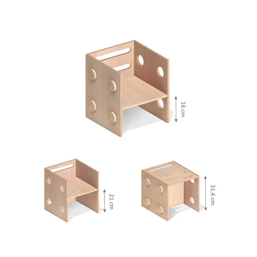 PLURIPIU WOODEN CHAIR / STACKING CUBE SHELF (NL)