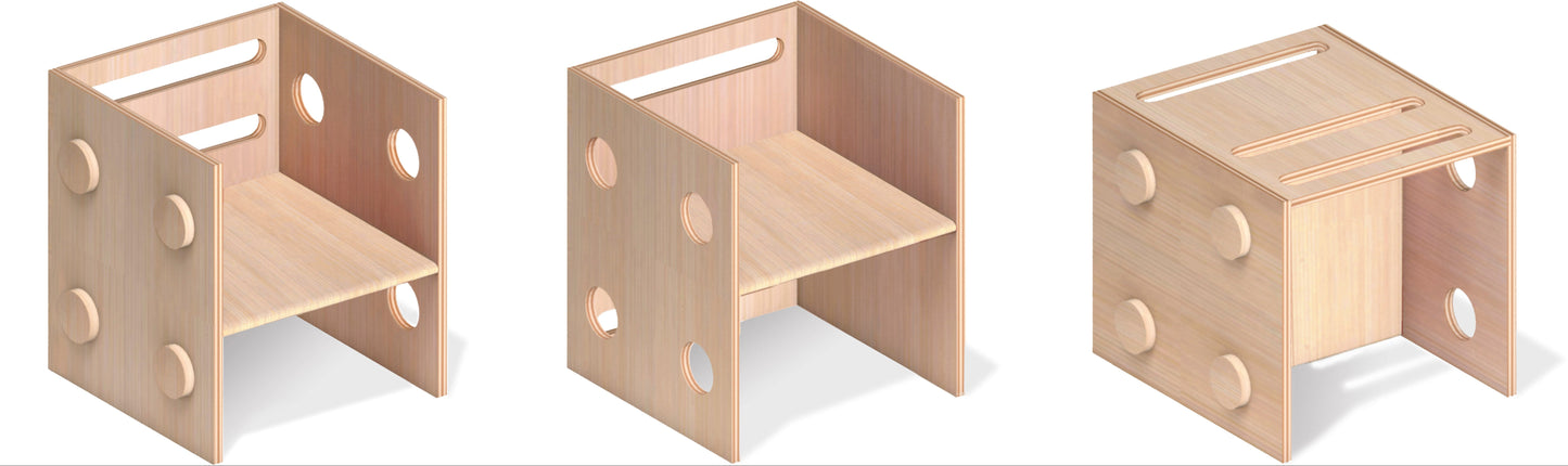 PLURIPIU WOODEN CHAIR / STACKING CUBE SHELF (NL)
