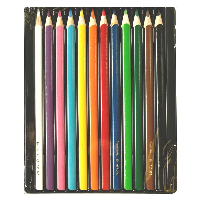 Coloured triangular pencils Goldline in metal tin (NL)