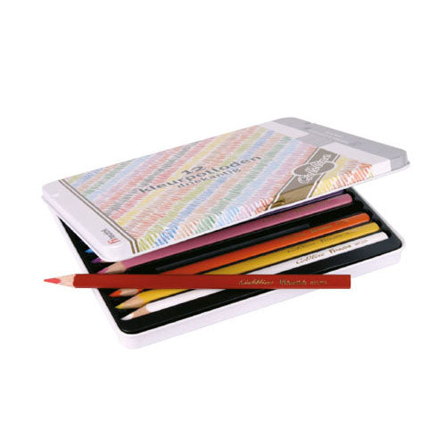 Coloured triangular pencils Goldline in metal tin (NL)