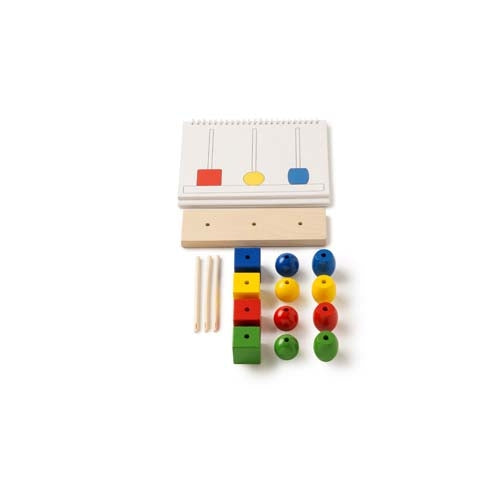 Coloured Shapes on 3 Dowels with Workcards: Build the tower