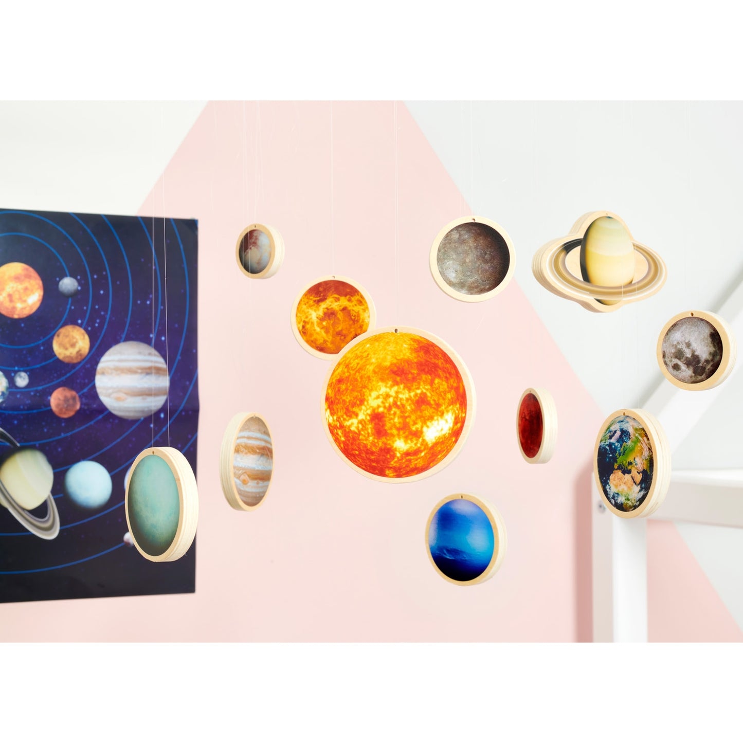 Solar System Wooden Discs / Mobile and Poster