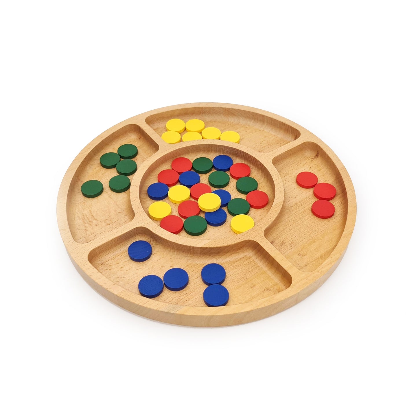 Wooden Round 4 Compartment Sorting Tray