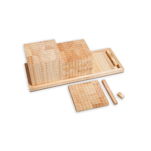 Montessori Base Ten Material on a Wooden Tray