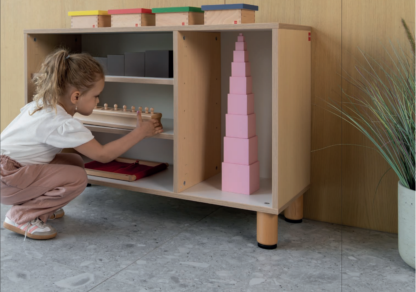 LOW CABINET FOR MONTESSORI SENSORIAL MATERIALS 70cm H (NL)