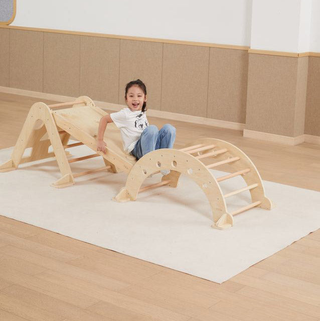 Wooden Climbing Set with Arch, Triangle and Board