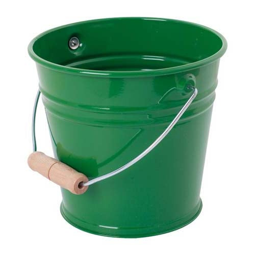 Dark Green Metal Bucket with Wooden Handle