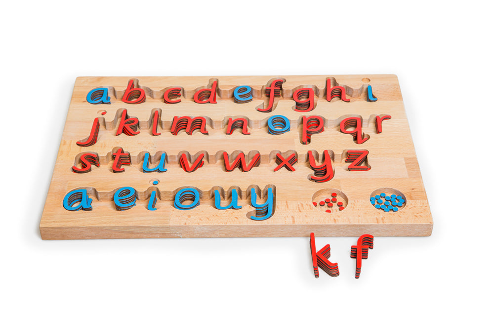 Sassoon Small Movable Alphabet in red with blue vowels