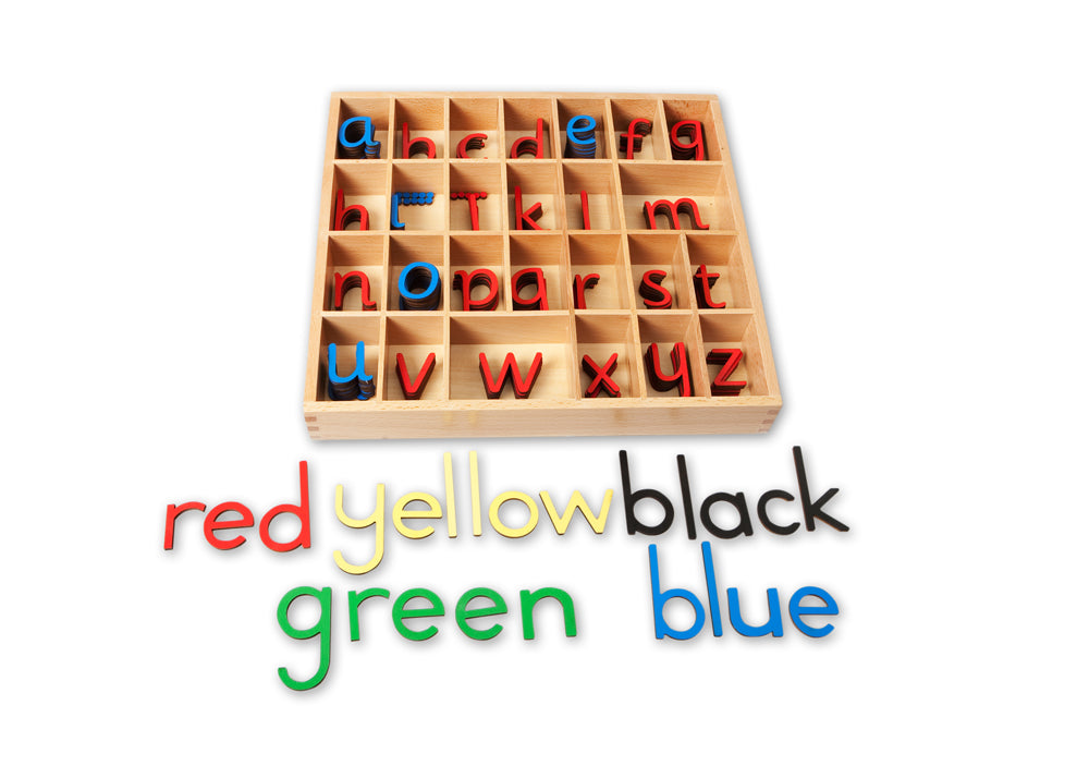 JE JOUE Montessori Letter Work Learning Materials Wooden Small moveable  Alphabet Language Objects with Box (Red & Blue)