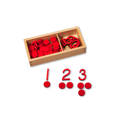 Montessori Small Cut-out Numerals and Counters - Red