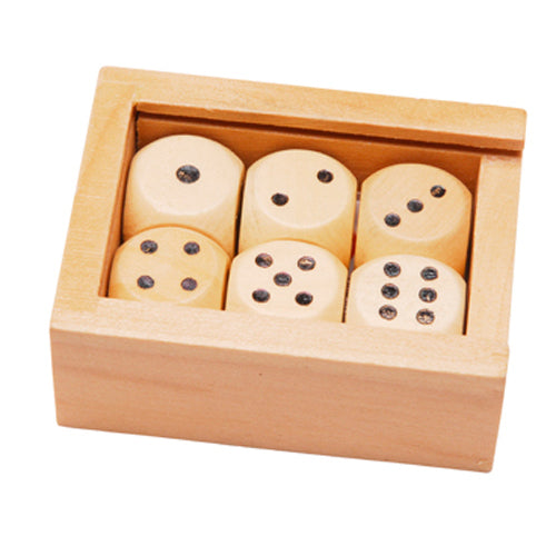 Montessori 6 wooden dice in a wooden box