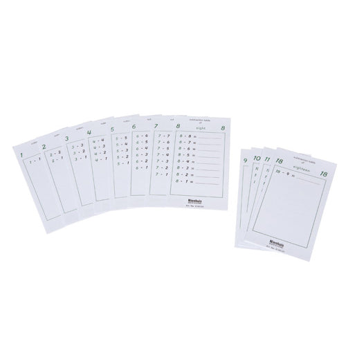 Nienhuis Montessori Subtraction Tables, 10 Sets Of 18 Sheets